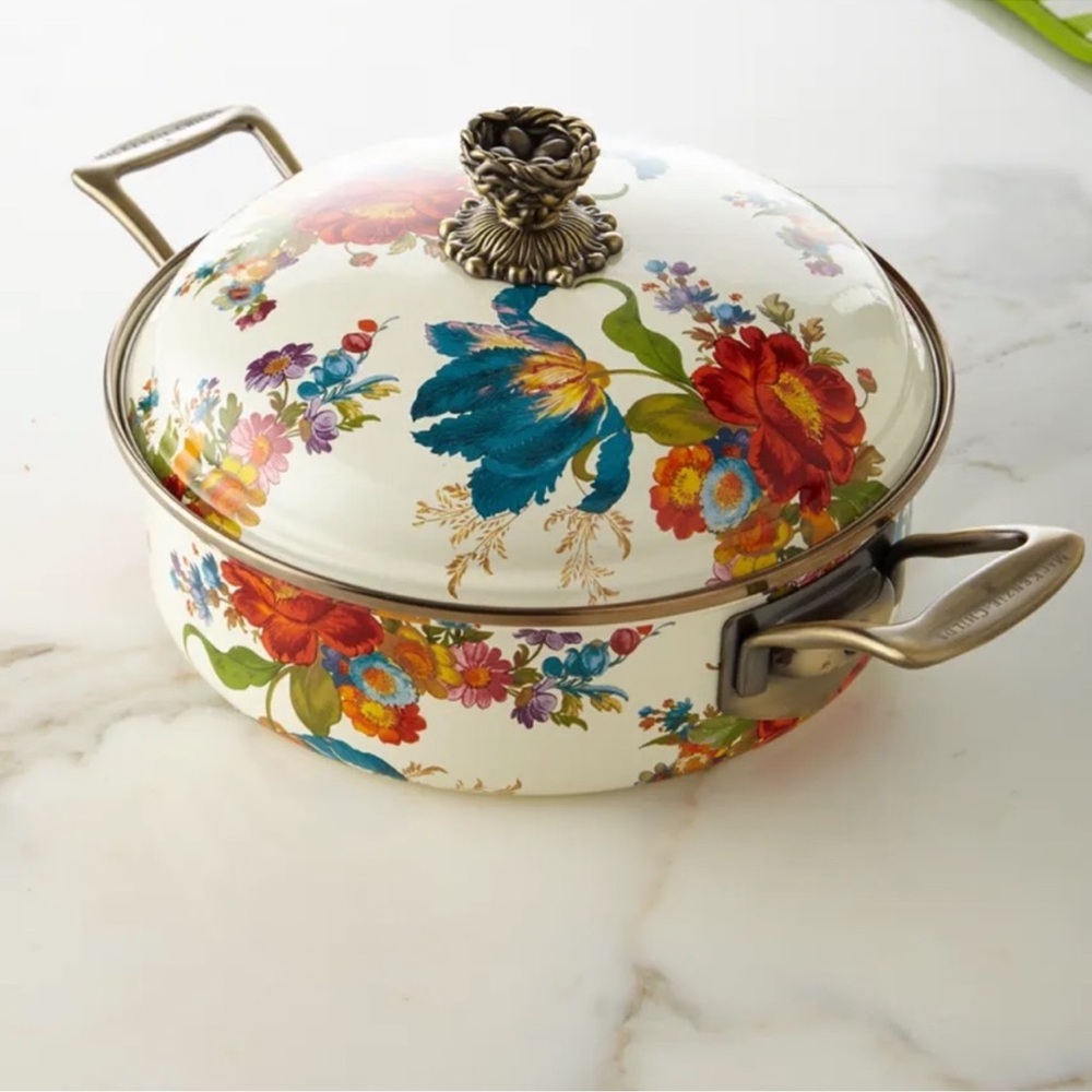 MacKenzie-Childs Floral Cookware with Brass Accents